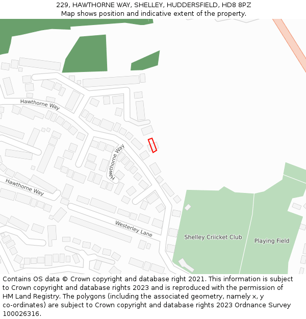 229, HAWTHORNE WAY, SHELLEY, HUDDERSFIELD, HD8 8PZ: Location map and indicative extent of plot