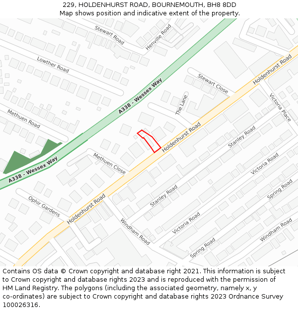 229, HOLDENHURST ROAD, BOURNEMOUTH, BH8 8DD: Location map and indicative extent of plot