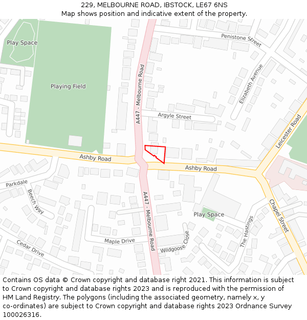 229, MELBOURNE ROAD, IBSTOCK, LE67 6NS: Location map and indicative extent of plot