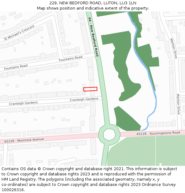 229, NEW BEDFORD ROAD, LUTON, LU3 1LN: Location map and indicative extent of plot