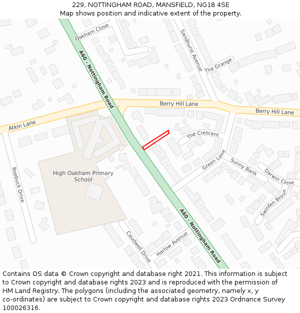 229, NOTTINGHAM ROAD, MANSFIELD, NG18 4SE: Location map and indicative extent of plot