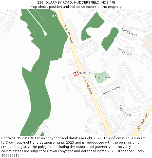 229, QUARMBY ROAD, HUDDERSFIELD, HD3 4FB: Location map and indicative extent of plot