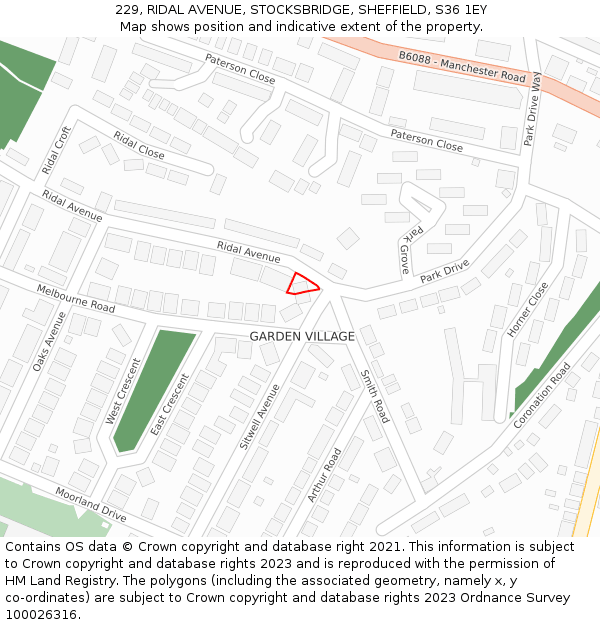 229, RIDAL AVENUE, STOCKSBRIDGE, SHEFFIELD, S36 1EY: Location map and indicative extent of plot