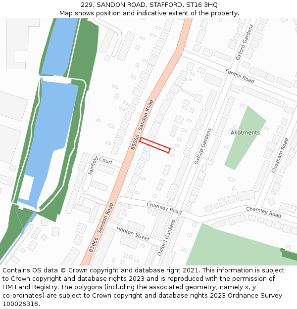 229, SANDON ROAD, STAFFORD, ST16 3HQ: Location map and indicative extent of plot