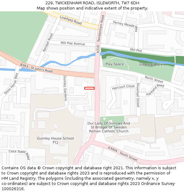 229, TWICKENHAM ROAD, ISLEWORTH, TW7 6DH: Location map and indicative extent of plot
