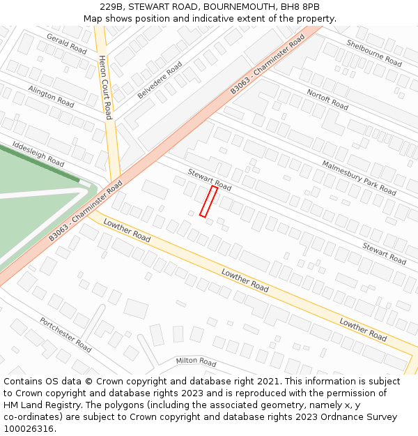 229B, STEWART ROAD, BOURNEMOUTH, BH8 8PB: Location map and indicative extent of plot