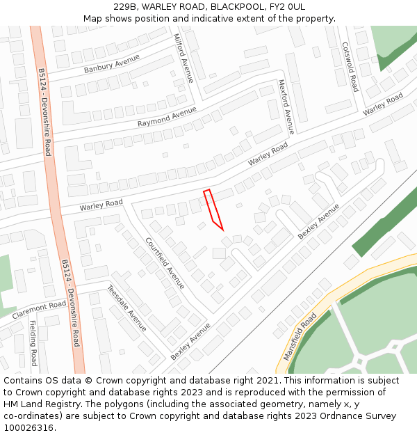 229B, WARLEY ROAD, BLACKPOOL, FY2 0UL: Location map and indicative extent of plot