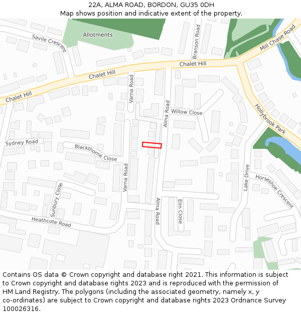 22A, ALMA ROAD, BORDON, GU35 0DH: Location map and indicative extent of plot