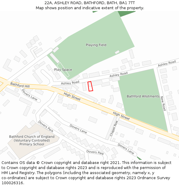 22A, ASHLEY ROAD, BATHFORD, BATH, BA1 7TT: Location map and indicative extent of plot