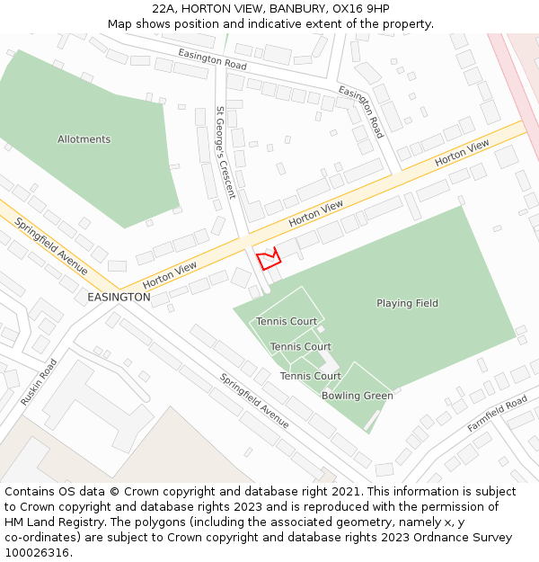 22A, HORTON VIEW, BANBURY, OX16 9HP: Location map and indicative extent of plot