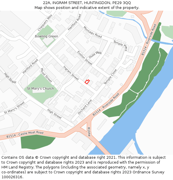 22A, INGRAM STREET, HUNTINGDON, PE29 3QQ: Location map and indicative extent of plot