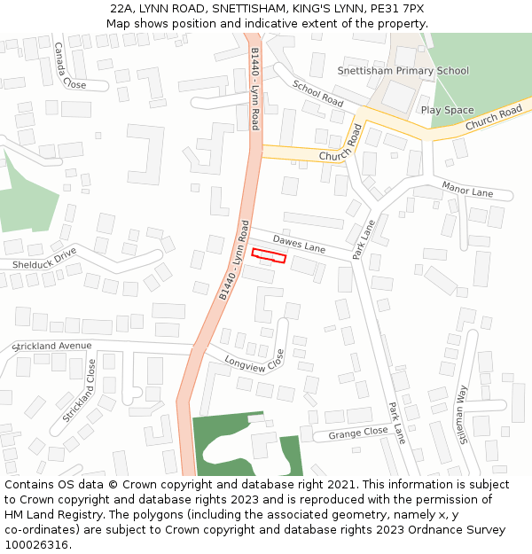 22A, LYNN ROAD, SNETTISHAM, KING'S LYNN, PE31 7PX: Location map and indicative extent of plot