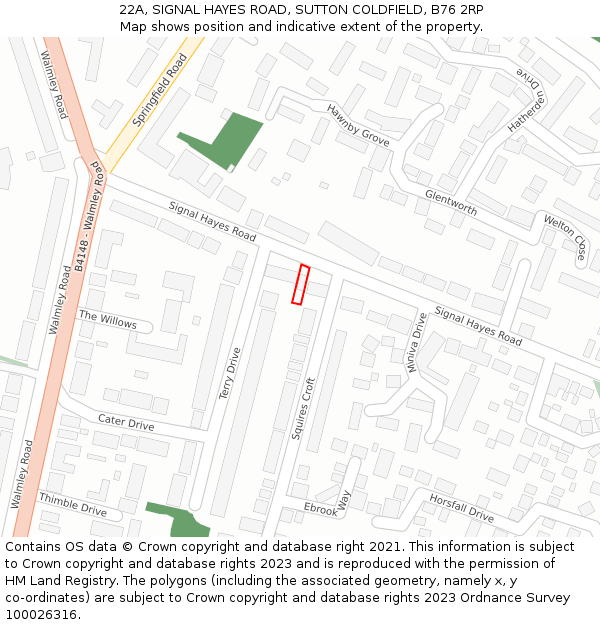 22A, SIGNAL HAYES ROAD, SUTTON COLDFIELD, B76 2RP: Location map and indicative extent of plot
