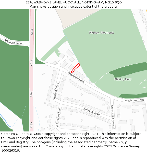 22A, WASHDYKE LANE, HUCKNALL, NOTTINGHAM, NG15 6QQ: Location map and indicative extent of plot