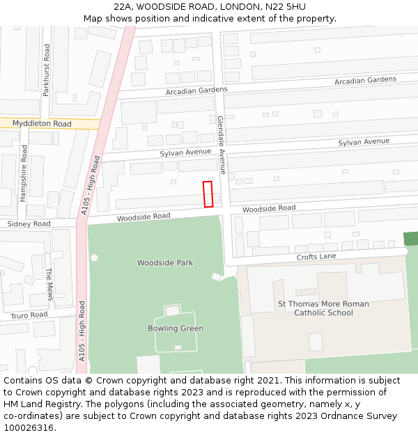 22A, WOODSIDE ROAD, LONDON, N22 5HU: Location map and indicative extent of plot