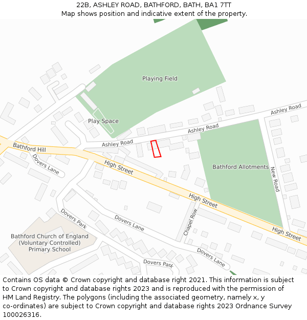 22B, ASHLEY ROAD, BATHFORD, BATH, BA1 7TT: Location map and indicative extent of plot