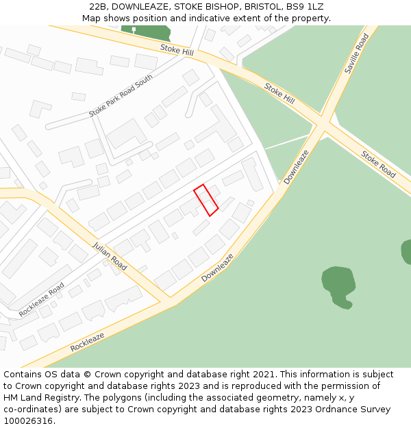 22B, DOWNLEAZE, STOKE BISHOP, BRISTOL, BS9 1LZ: Location map and indicative extent of plot