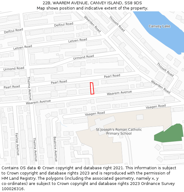22B, WAAREM AVENUE, CANVEY ISLAND, SS8 9DS: Location map and indicative extent of plot