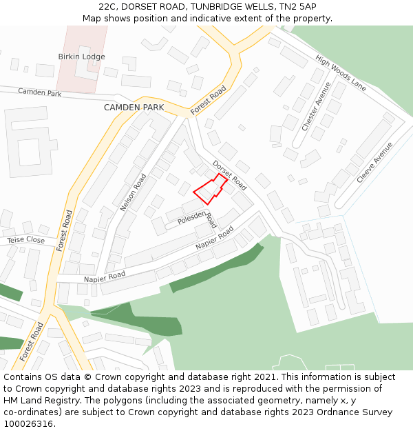 22C, DORSET ROAD, TUNBRIDGE WELLS, TN2 5AP: Location map and indicative extent of plot