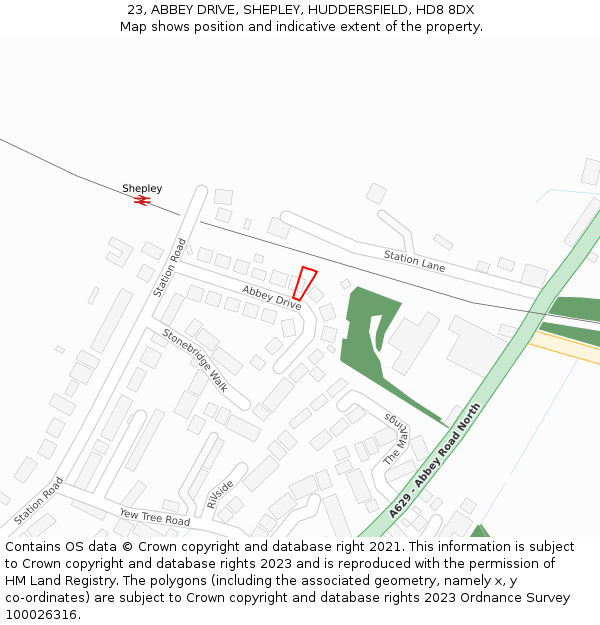 23, ABBEY DRIVE, SHEPLEY, HUDDERSFIELD, HD8 8DX: Location map and indicative extent of plot