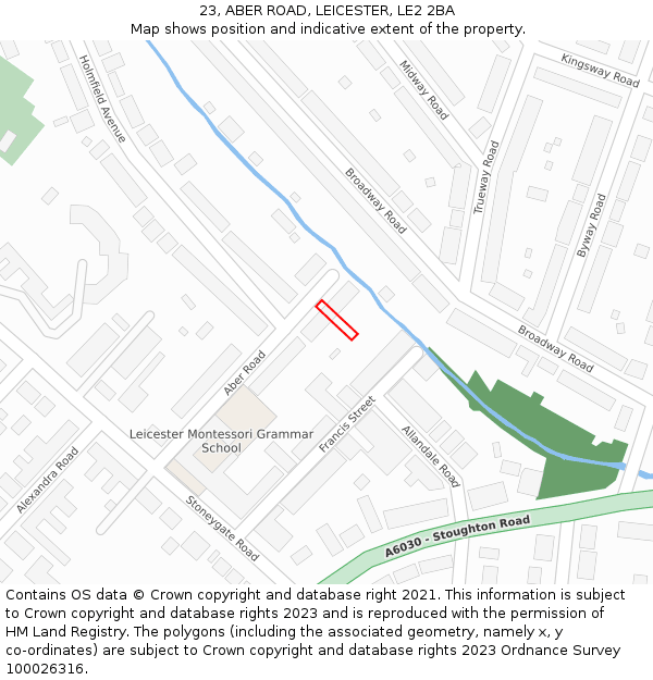 23, ABER ROAD, LEICESTER, LE2 2BA: Location map and indicative extent of plot