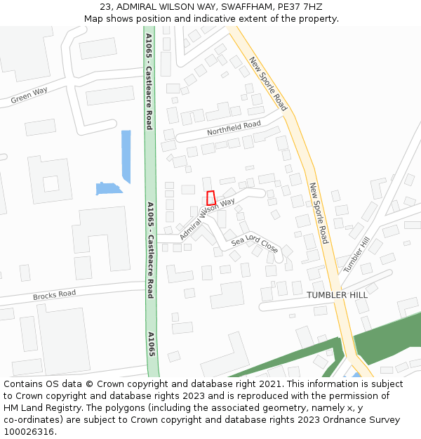 23, ADMIRAL WILSON WAY, SWAFFHAM, PE37 7HZ: Location map and indicative extent of plot