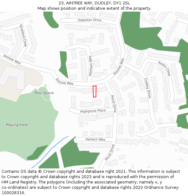 23, AINTREE WAY, DUDLEY, DY1 2SL: Location map and indicative extent of plot