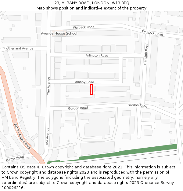 23, ALBANY ROAD, LONDON, W13 8PQ: Location map and indicative extent of plot