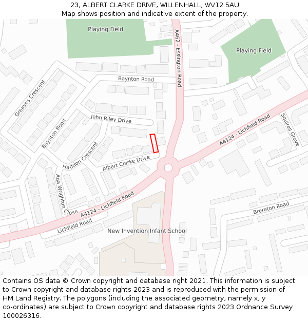 23, ALBERT CLARKE DRIVE, WILLENHALL, WV12 5AU: Location map and indicative extent of plot