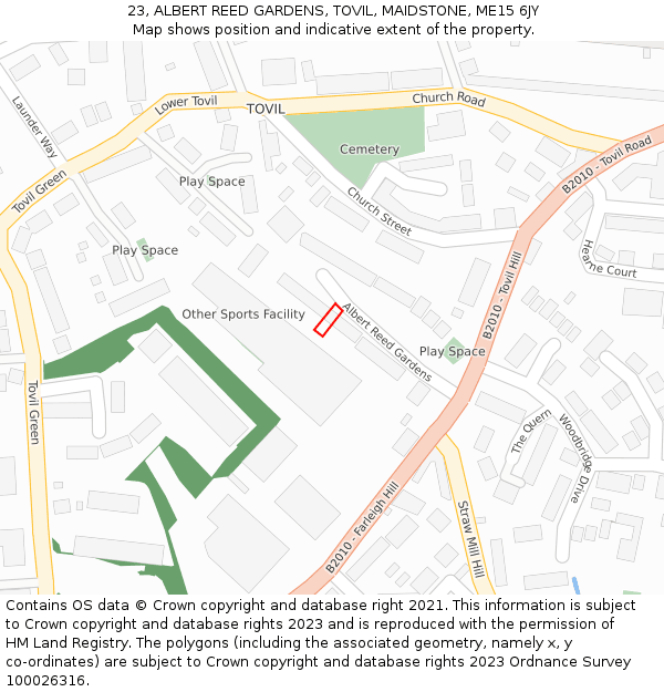 23, ALBERT REED GARDENS, TOVIL, MAIDSTONE, ME15 6JY: Location map and indicative extent of plot