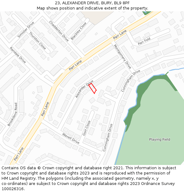 23, ALEXANDER DRIVE, BURY, BL9 8PF: Location map and indicative extent of plot