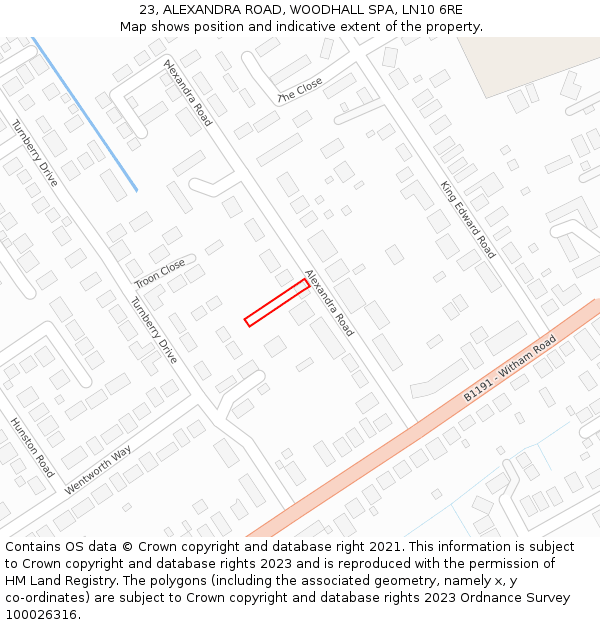 23, ALEXANDRA ROAD, WOODHALL SPA, LN10 6RE: Location map and indicative extent of plot