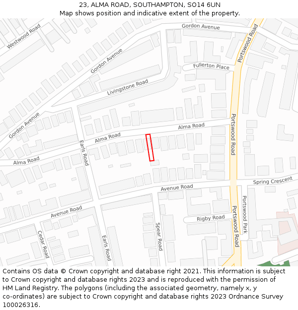 23, ALMA ROAD, SOUTHAMPTON, SO14 6UN: Location map and indicative extent of plot