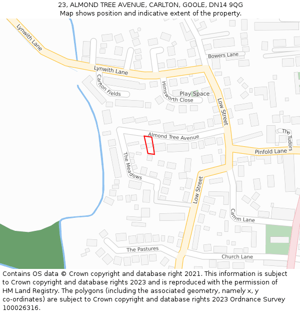 23, ALMOND TREE AVENUE, CARLTON, GOOLE, DN14 9QG: Location map and indicative extent of plot