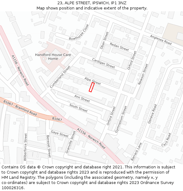 23, ALPE STREET, IPSWICH, IP1 3NZ: Location map and indicative extent of plot
