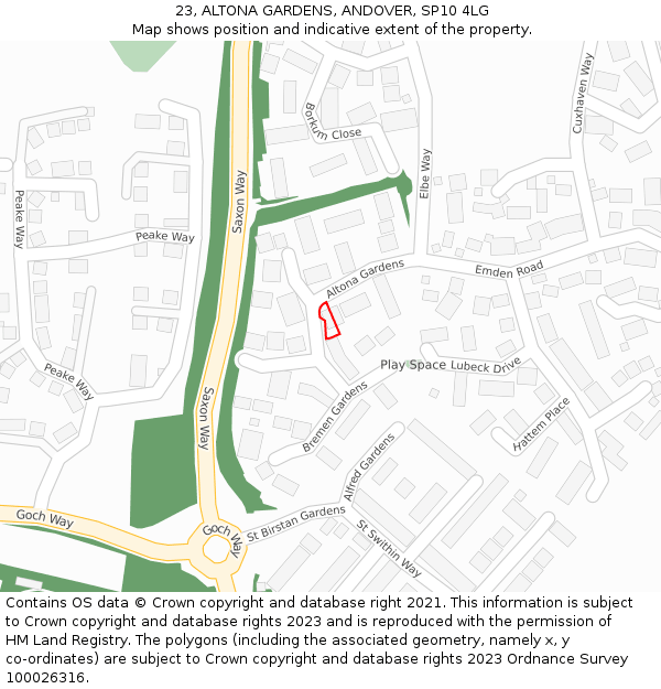 23, ALTONA GARDENS, ANDOVER, SP10 4LG: Location map and indicative extent of plot