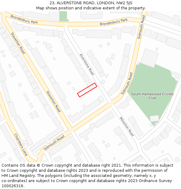 23, ALVERSTONE ROAD, LONDON, NW2 5JS: Location map and indicative extent of plot