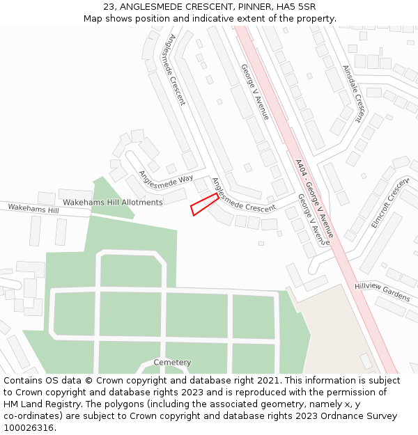 23, ANGLESMEDE CRESCENT, PINNER, HA5 5SR: Location map and indicative extent of plot