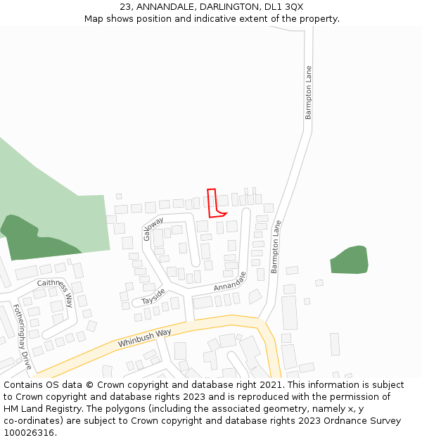23, ANNANDALE, DARLINGTON, DL1 3QX: Location map and indicative extent of plot