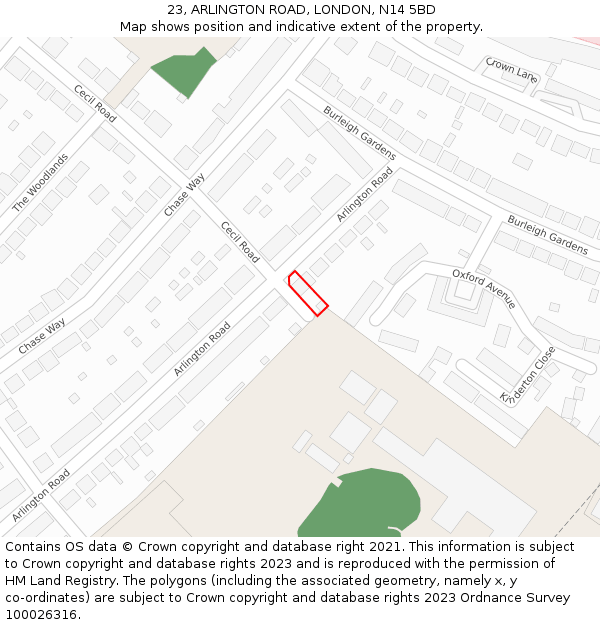 23, ARLINGTON ROAD, LONDON, N14 5BD: Location map and indicative extent of plot