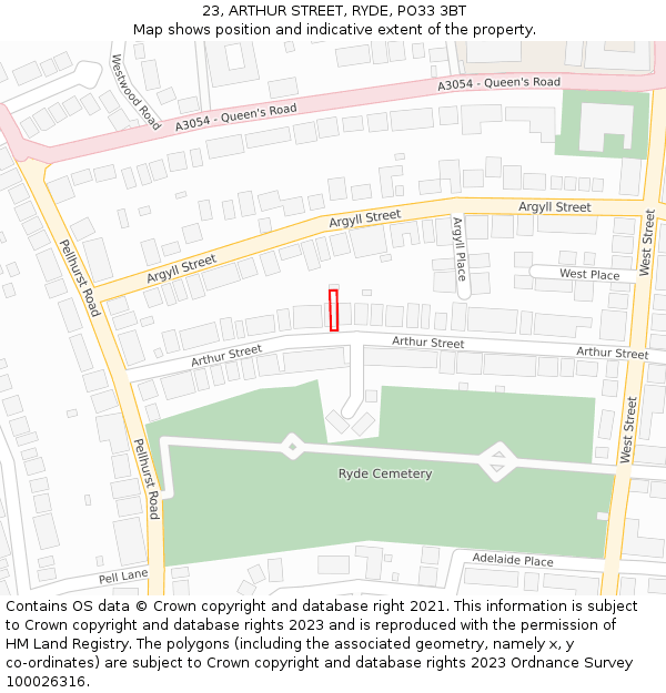 23, ARTHUR STREET, RYDE, PO33 3BT: Location map and indicative extent of plot