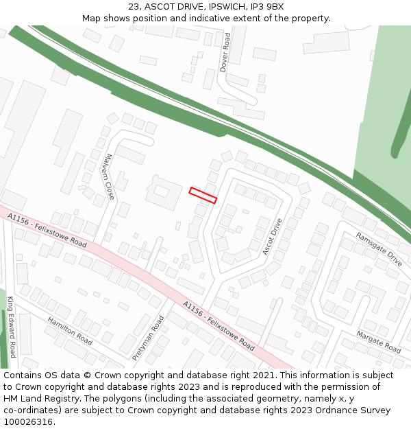 23, ASCOT DRIVE, IPSWICH, IP3 9BX: Location map and indicative extent of plot