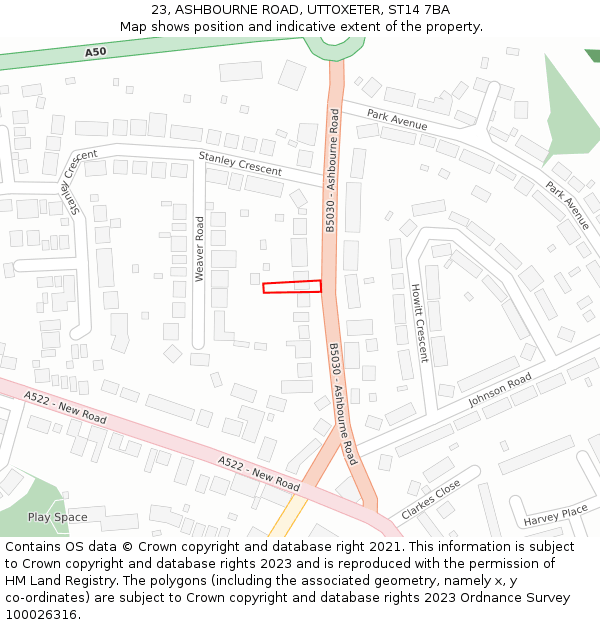 23, ASHBOURNE ROAD, UTTOXETER, ST14 7BA: Location map and indicative extent of plot