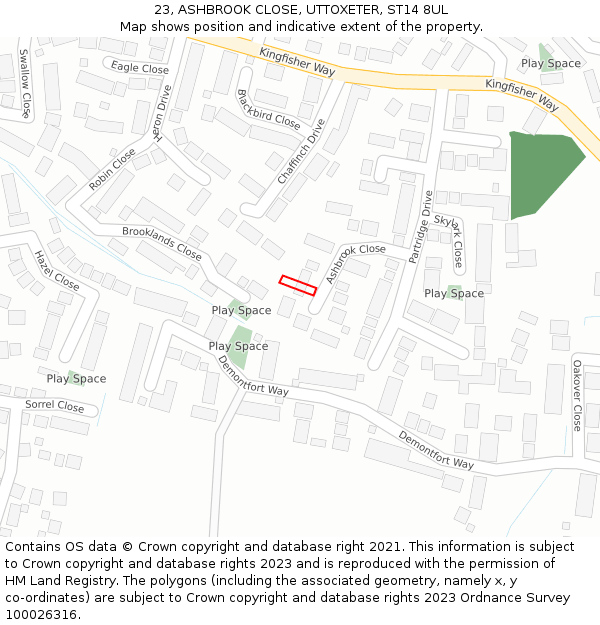 23, ASHBROOK CLOSE, UTTOXETER, ST14 8UL: Location map and indicative extent of plot