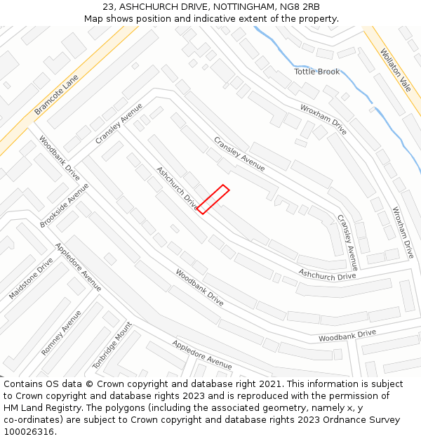 23, ASHCHURCH DRIVE, NOTTINGHAM, NG8 2RB: Location map and indicative extent of plot