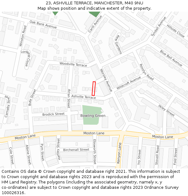 23, ASHVILLE TERRACE, MANCHESTER, M40 9NU: Location map and indicative extent of plot