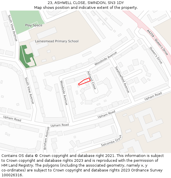23, ASHWELL CLOSE, SWINDON, SN3 1DY: Location map and indicative extent of plot