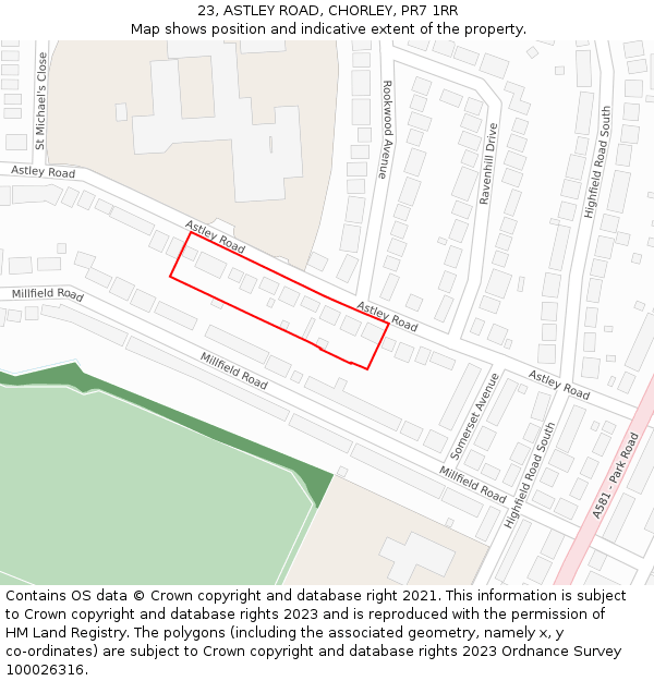23, ASTLEY ROAD, CHORLEY, PR7 1RR: Location map and indicative extent of plot