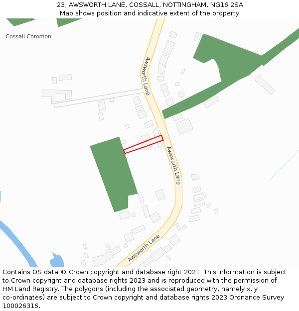 23, AWSWORTH LANE, COSSALL, NOTTINGHAM, NG16 2SA: Location map and indicative extent of plot
