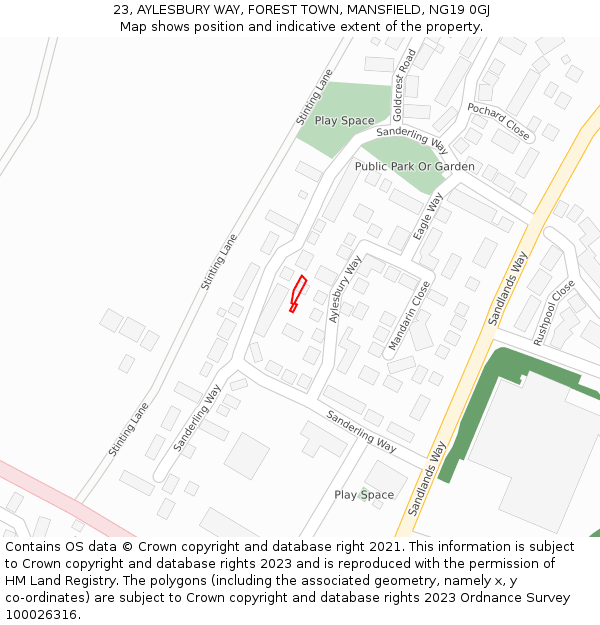 23, AYLESBURY WAY, FOREST TOWN, MANSFIELD, NG19 0GJ: Location map and indicative extent of plot
